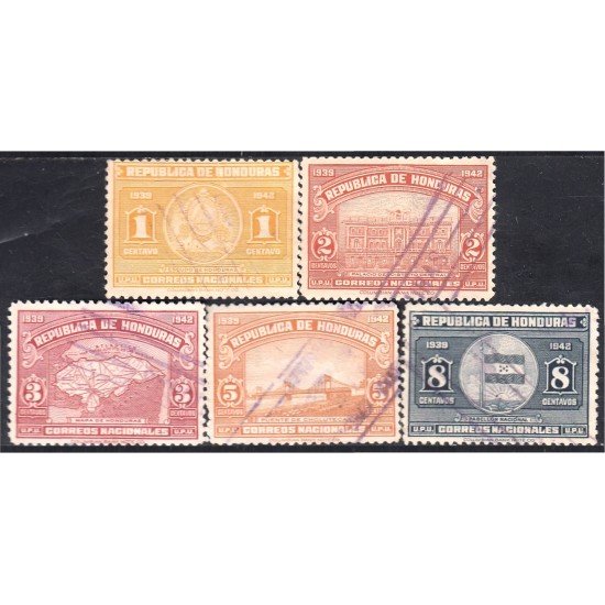 Honduras 255/59 1939 Palacio del Distrito Central Escudo Puente Pabellón usados