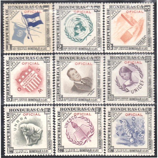 Honduras 31/39 1954 Servicio Oficial Aéreo Homenaje a las Naciones Unidas MNH