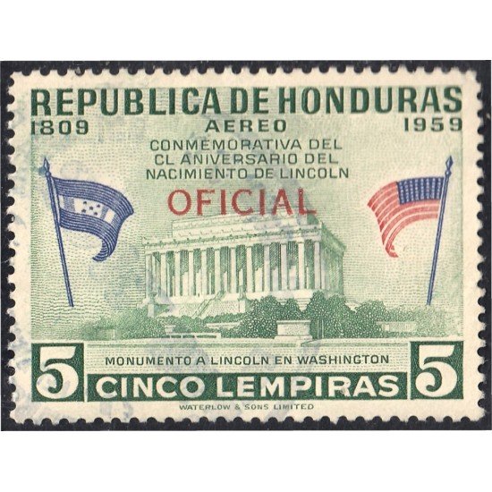 Honduras 80 1959 Servicio Oficial Aéreo Monumento a Lincoln sin goma Honduras 80 1959 Servicio Oficial Aéreo Monumento a Lincoln sin goma