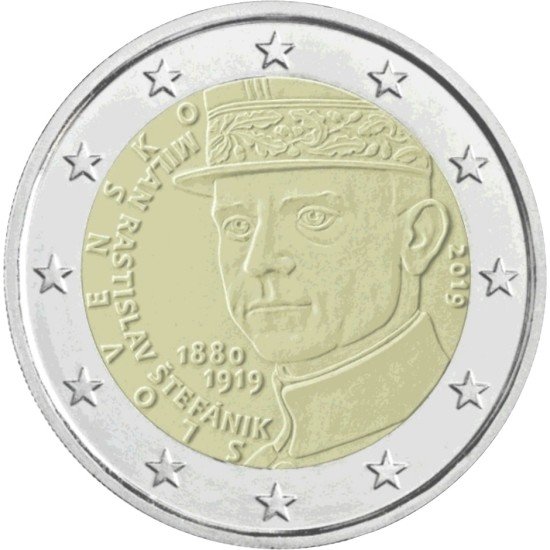 Eslovaquia 2019 2 € euros conmemorativos Milan Rastislav Štefánik 