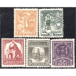 México 521/25 1937 Timbres de 1934/35 Cruz del Palenque MH México 521/25 1937 Timbres de 1934/35 Cruz del Palenque MH