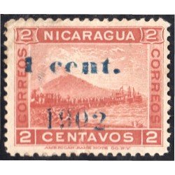 Nicaragua 173a 1902 Volcán Momotombo  sin goma sobrecarga azul