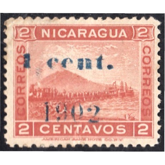 Nicaragua 173a 1902 Volcán Momotombo sin goma sobrecarga azul Nicaragua 173a 1902 Volcán Momotombo sin goma sobrecarga azul
