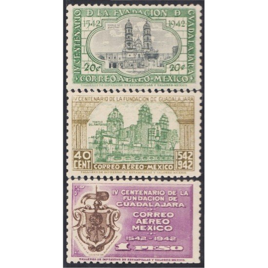 Mexico A- 113/15 1942 IV  Centenario de la fundación de Guadalajara MNH