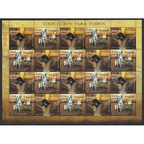 El Salvador 1697/98 2007 Minihojita UPAEP Quijote Educación para todos MNH