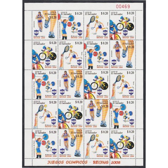 El Salvador 1743/46 2008 Minihojita  Juegos Olímpicos de Verano en Pekin MNH