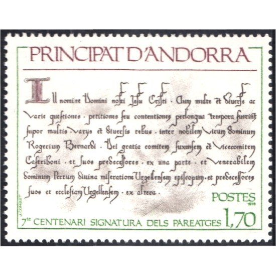 Andorra Francesa 273 1978 7º centenario firma de los pareadges MNH Andorra Francesa 273 1978 7º centenario firma de los pareadges MNH