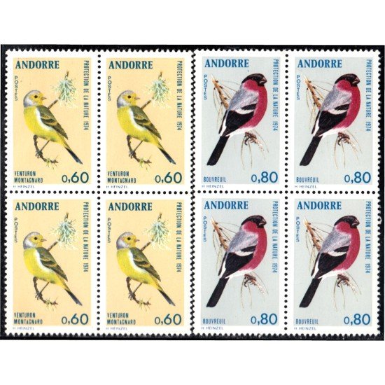 Andorra Francesa 240/41 Bl.4 1974 Fauna Aves Pájaros Birds  MNH