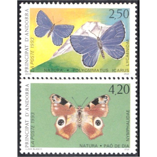 Andorra Francesa 432/33 1993  Mariposas Butteflies  MNH