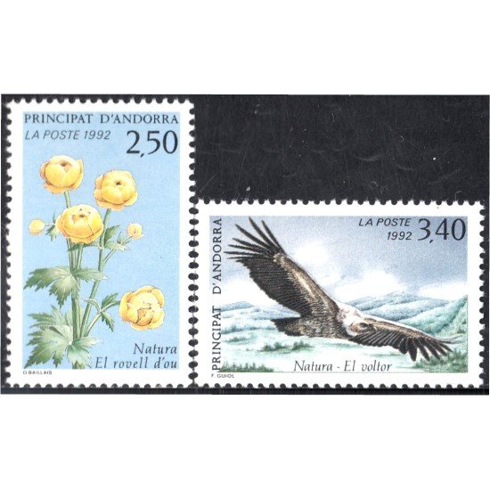 Andorra Francesa 420/21 1992 Flora y Fauna Flores Águila MNH
