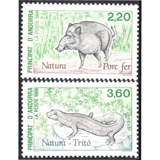 Andorra Francesa 382/83 1989 Fauna Cerdo Lagarto MNH