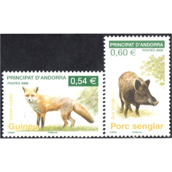 Andorra Francesa 649/50 2008 Fauna Zorro Jabalí MNH
