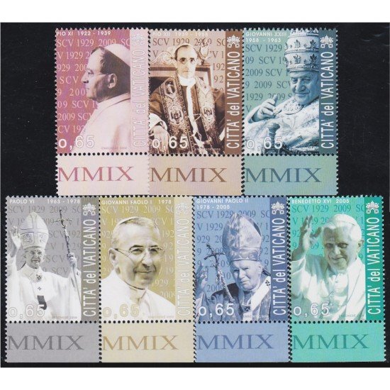 Vaticano 1483/89 2009 SS Papas del Vaticano 80 Aniversario de la Ciudad MNH Vaticano 1483/89 2009 SS Papas del Vaticano 80 Aniversario de la Ciudad MNH
