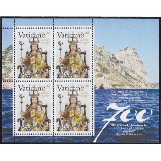 Vaticano 1482 2009 Minihojita 700 Años de devoción a Notre Dame Virgen con el niño sentado MNH