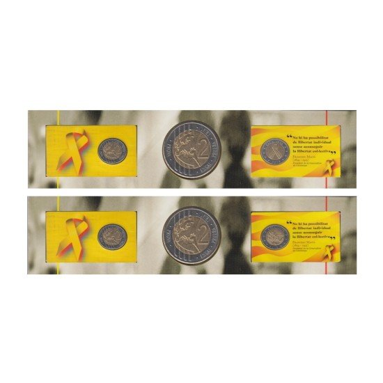 Catalunya 2 Carteras moneda 2 Euros en prueba 2018 Llaç Groc Referèndum 1-O Nou dis