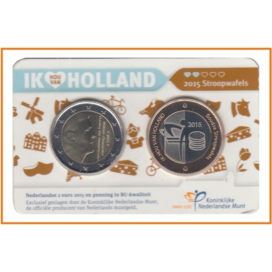 Holanda 2015 Cartera Oficial Coin Card Moneda 2 € + Medalla Stroopwafels Holanda 2015 Cartera Oficial Coin Card Moneda 2 € + Medalla Stroopwafels