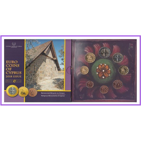 Chipre 2018 Euroset Cartera Oficial euro € Monumentos Religiosos Chipre 2018 Euroset Cartera Oficial euro € Monumentos Religiosos