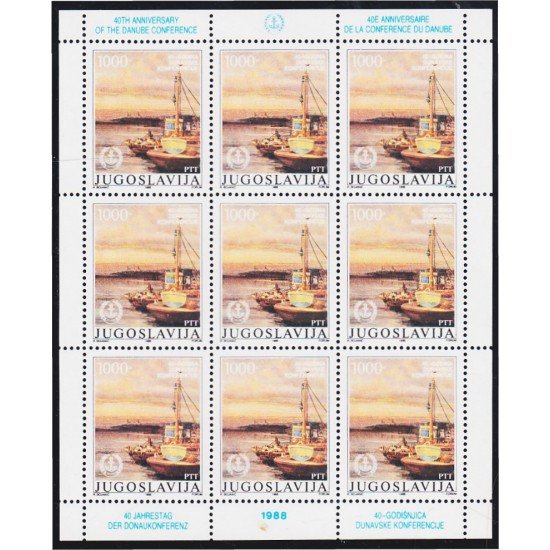 Yugoslavia 2174 1988 Minihojita 40 aniversario de la Conferencia del Danubio Barcos en el río MNH Yugoslavia 2174 1988 Minihojita 40 aniversario de la Conferencia del Danubio Barcos en el río MNH
