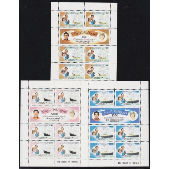 Grenadines 210/15 1981 Boda Real del Príncipe Carlos y la Princesa Diana Minihojita MNH