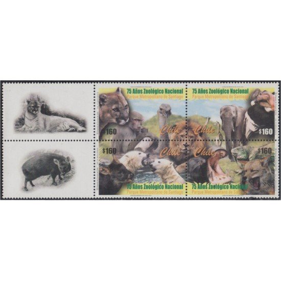 Chile 1571a/74a 75Años del Zoo Nacional de Santiago. Entrecintas MNH Chile 1571a/74a 75Años del Zoo Nacional de Santiago. Entrecintas MNH