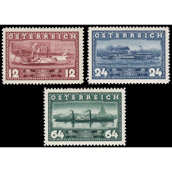 Österreich Austria 496/98 1937 Centenario de la navegación en vapor en el Danubio Barcos MH