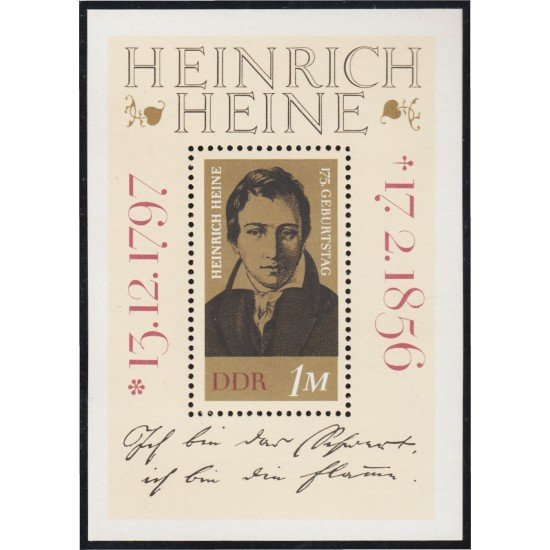 Alemania Oriental Germany HB 32 1972 Heinrich Heine  Poeta y Escritor MNH