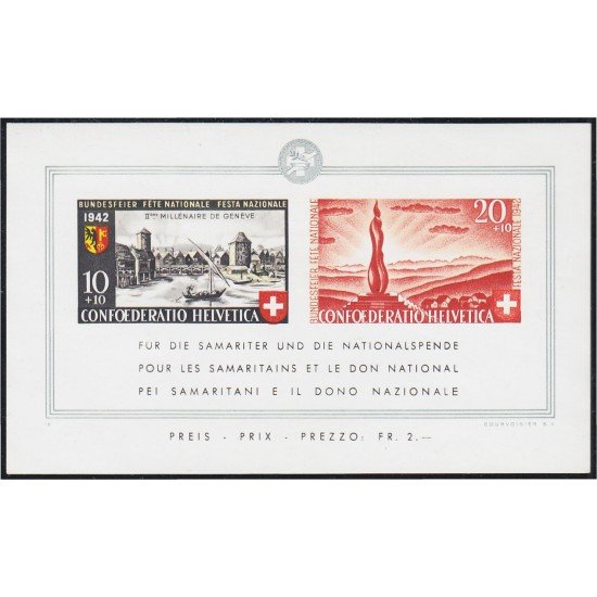 Suiza Switzerland HB 7 1942 Para los samaritanos y el regalo nacional Fiesta Nacional MNH