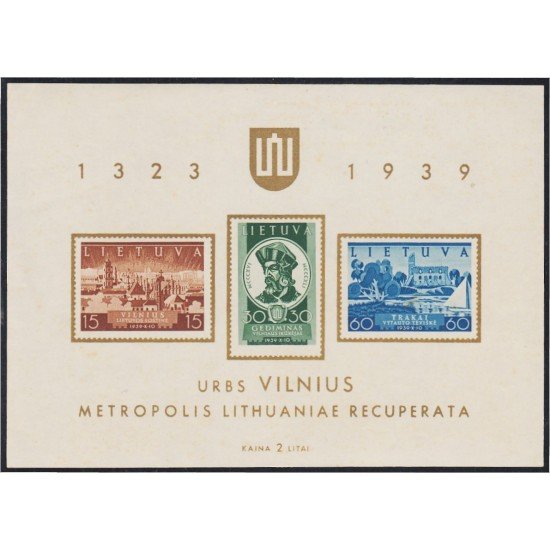Lituania 2 HB 1939 Conmemoración del regreso de Vilna a Lituania MNH