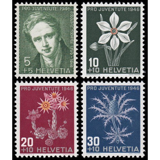 Suiza Switzerland 433/36 1946 Pro juventud Rodolphe Toepffer Flores flowers MNH Suiza Switzerland 433/36 1946 Pro juventud Rodolphe Toepffer Flores flowers MNH
