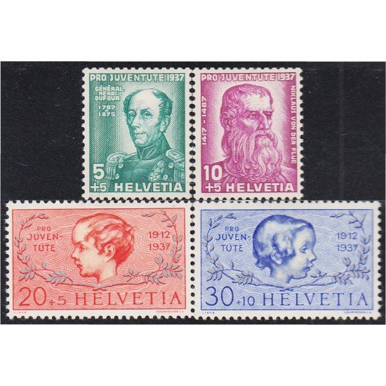 Suiza Switzerland 303/06 1937 Pro juventud Gral H. Dufour Nicolás de Fleu MH