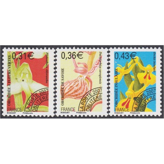 France Francia Preobliterados P- 250/52 2007 Flora Flores Flowers MNH