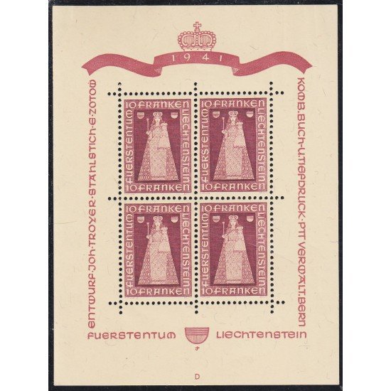 Liechtenstein HB 5 1941 Virgen de Dux MNH Liechtenstein HB 5 1941 Virgen de Dux MNH