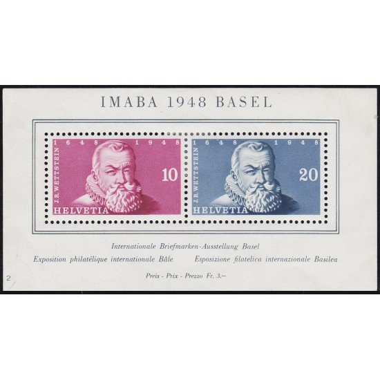 Suiza Switzerland HB 13 1948 Exposición filatélica Nacional en Basilea J. R. Wettstein MH