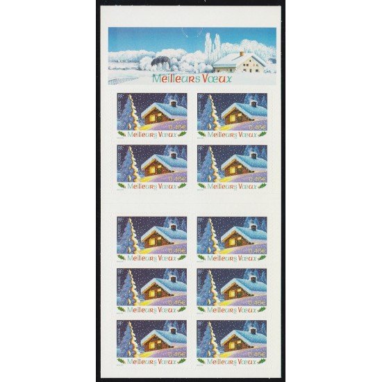 France Francia Autoadhesivos BC34 2002 Carnet Mejores deseos Casa Nieve  MNH