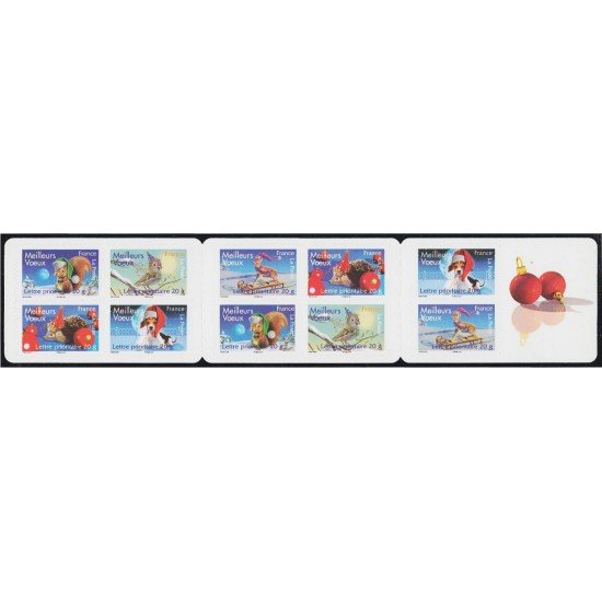 France Francia Autoadhesivos 140BC 2007 Carnet Navidad Animales MNH