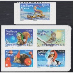 France Francia Autoadhesivos 140/44 2007 Navidad Animales MNH