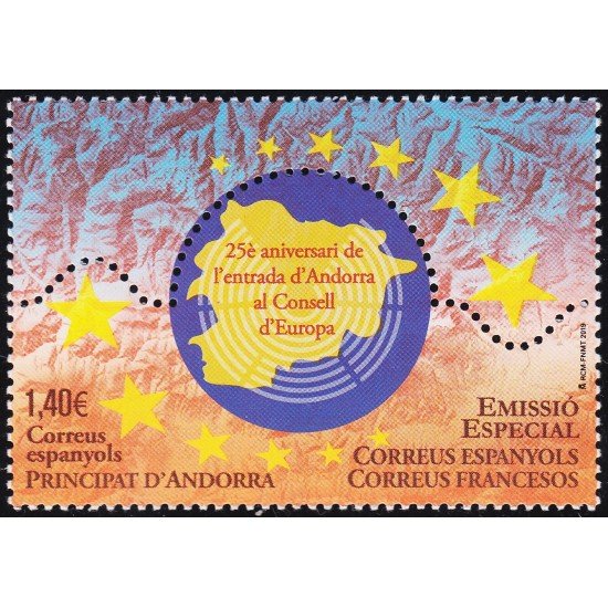 Andorra Española 490 2019 25 Años de la entrada de Andorra al Consejo Europeo MNH Andorra Española 490 2019 25 Años de la entrada de Andorra al Consejo Europeo MNH