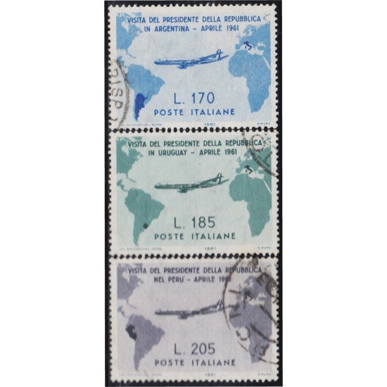 Italia Italy 845/47 1961 Visita del presidente Gronchi a Argentina Uruguay y Perú Mapa usados 