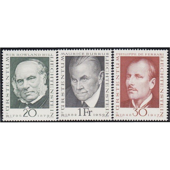Liechtenstein 451/53 1968 Grandes filatélicos y pioneros de la filatelia MNH Liechtenstein 451/53 1968 Grandes filatélicos y pioneros de la filatelia MNH