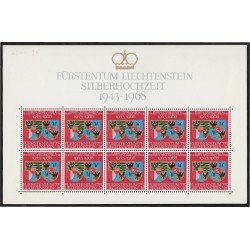 Liechtenstein 450 1968 Minihojita Boda de plata de la pareja principesca MNH