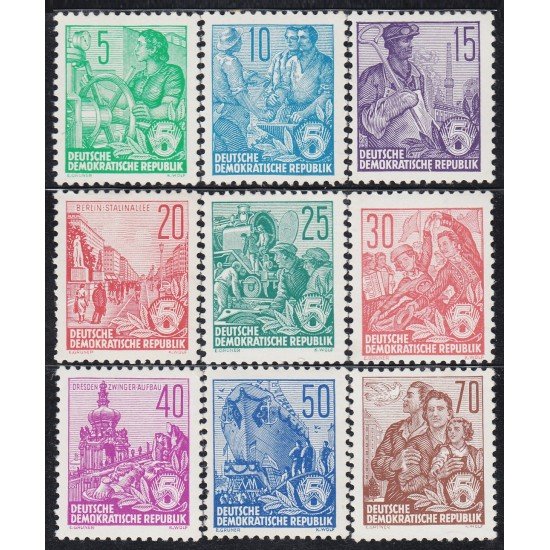 Alemania Oriental 314/22 1957/59 Obreros paisajes familias MNH Alemania Oriental 314/22 1957/59 Obreros paisajes familias MNH