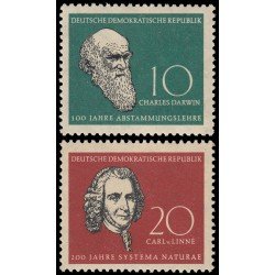 Alemania Oriental 349/50 1958 Charles Darwin y Charles Linné MNH Alemania Oriental 349/50 1958 Charles Darwin y Charles Linné MNH
