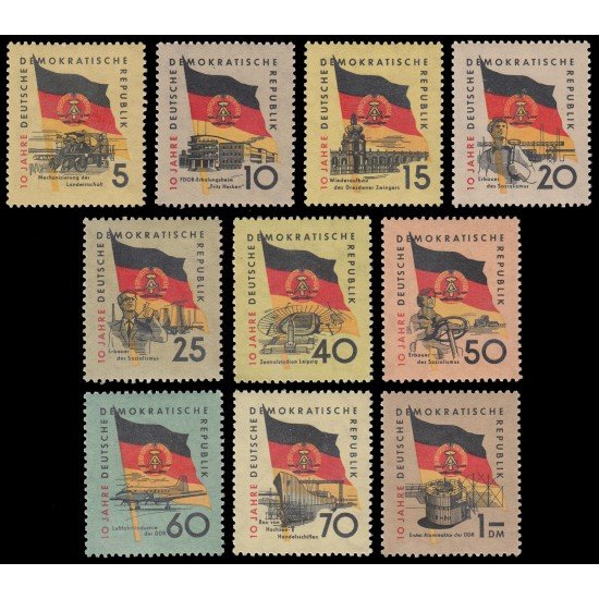 Alemania Oriental 438/47 1959 10º Aniversario de la República Democrática Alemana MNH