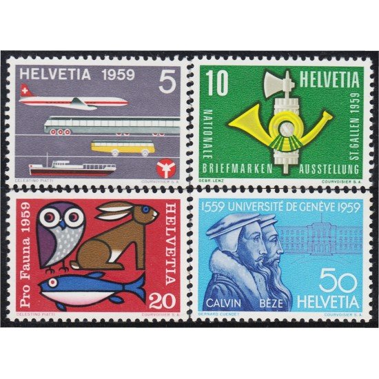Suiza Switzerland 621/24 1959 Serie de propaganda Transporte Fauna Universidad de Génova MNH