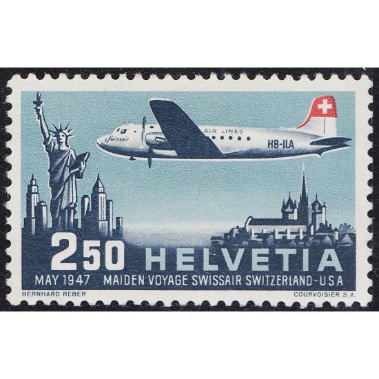 Suiza Switzerland A-41 1947 Primer enlace aéreo Suiza - Estados Unidos MNH