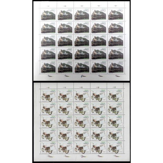 Upaep Paraguay 2668/69 1994 Hojas completas Locomotora de vapor Motocicleta train bicycle MNH Upaep Paraguay 2668/69 1994 Hojas completas Locomotora de vapor Motocicleta train bicycle MNH
