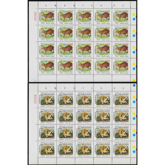 Upaep El Salvador 1178/79 1993 Hojas Completas Dasyprocta Phocyon fauna MNH Upaep El Salvador 1178/79 1993 Hojas Completas Dasyprocta Phocyon fauna MNH