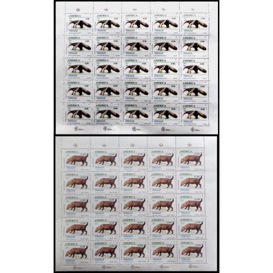 Upaep Paraguay 2633 A - 204 1993 Hojas Completas Speothos Mymecophaga fauna MNH Upaep Paraguay 2633 A - 204 1993 Hojas Completas Speothos Mymecophaga fauna MNH
