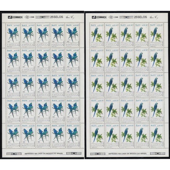 Upaep Brasil 2136/37 1993 Hojas Completas Anodorhynchus Pájaros bird papagayos MNH
