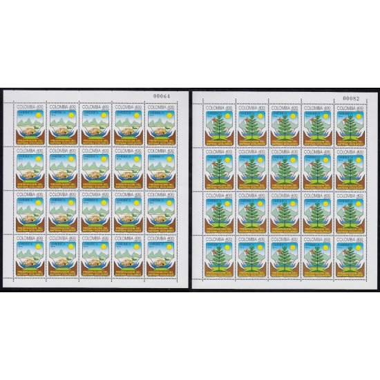 Upaep Colombia 1048/49 1995 Hojas completas Manos montañas pez y árbol MNH Upaep Colombia 1048/49 1995 Hojas completas Manos montañas pez y árbol MNH